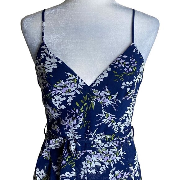 B. DARLIN Mini Dress with Belt Lilac Floral Print Cottagecore Faux Wrap JRS Sz M - Picture 3 of 8
